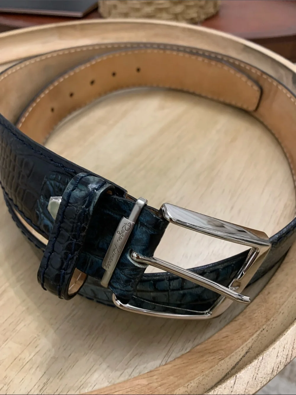 Roger Ximenez Midnight mock crocodile Italian leather Belt Size 38